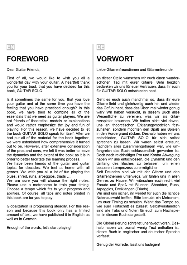 Guitar Solo foreword | Guitar Solo Vorwort